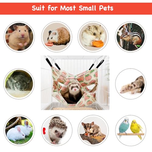Ferret Hammock and Tunnel Set, 2-in-1 Hanging Bed and Hideout | Double-layer linen, 3-tier hammock and padded tunnel, metal hooks; for guinea pigs, rats, chinchillas and small pets - color: Peach