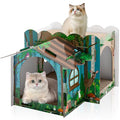 Lineshading 2 Story Cardboard Cat House with Scratcher Pad, Multi Level Durable Cat Scratcher House for Small Kitten Bunny Rabbit Animals Christmas Birthday Gift(17x12x10,Forest) - style: Forest