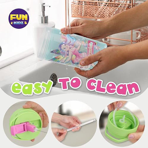 17oz Fairy Kids Water Bottle, Toddler Spout Cover and Carry Handle Design Lid Leak Proof BPA free Cup for Girls Ages 3+ Dishwasher Safe for Sports School Travel Made of Plastic with Silicon Straw