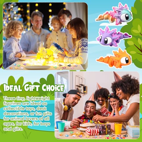 Honoson 12 Pcs 3D Printed Animals 5-7cm, Baby Axolotl Matte Style | Articulated Fidget Animals, Flexible 3D Printed Figures for Stress Relief, Cute Mini Joints for Party Favors and Display - size: 5-7cm, style: Baby Axolotl Matte Style