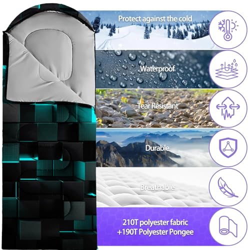 Sleeping Bags for Adults and Kids Backpacking Camping Sleeping Bags for Girls and Boys Lightweight Waterproof Cold/Warm Sleeping Bag for All Season - color: blue