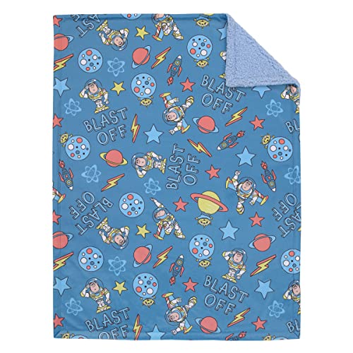 Disney Toy Story Buzz Lightyear Blue and Orange Blast-Off Super Soft Sherpa Baby Blanket - color: Toy Story Buzz Lightyear