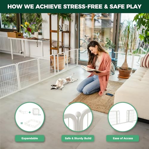 FXW Homeplus Indoor Dog Playpen, 24" H, 8 Panels, for Puppies & Small Dogs | Stress-free play, Heavy-duty, Semi-open design, Easy setup, Threshold-free gate, Expandable, Patented - color: White, size: 24"H