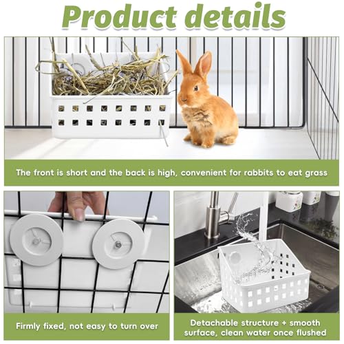 PINVNBY Hay Feeder for Rabbits, Less Wasted Hay Rack Manger, Hanging Guinea Pig Rabbit Hay Holder for Bunny, Chinchilla, Guinea Pig, Plastic Food Bowl Use for Grass & Food (Small Size)