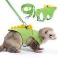 Ferret Harness and Leash Set, Dinosaur Shaped Rabbit Harness and Leash Set with Safe Bell, Adjustable Ferret Vest Harness for Baby Rabbit Guinea Pig Teacup Chihuahua Mouse Small Pet(Green)