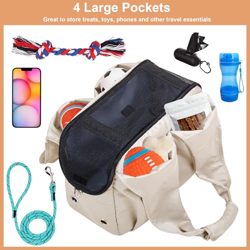 Small Dog Purse Carrier for Puppy Cats Yorkie Chihuahua,Up to 15lbs | Soft-Sided Pet Tote Bag with 4 Large Pockets, Lightweight, Foldable, for Travel Outings Vet (15.4"L×7.9"W×11.8"H, Beige) - color: Beige