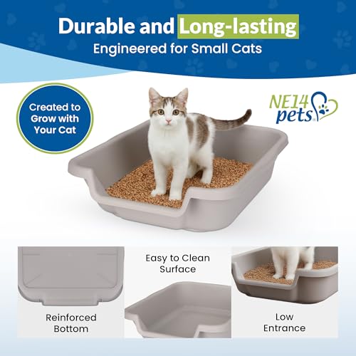 KittyGoHere Senior Cat Litter Box, Small Litter pan, Open Top Low Entrance Kitty Litter Box, Lightweight Low Entry Litters Box, Durable, Made in USA (2 Pack - Misty Gray) - color: Misty Gray, size: Small(2 Pack)