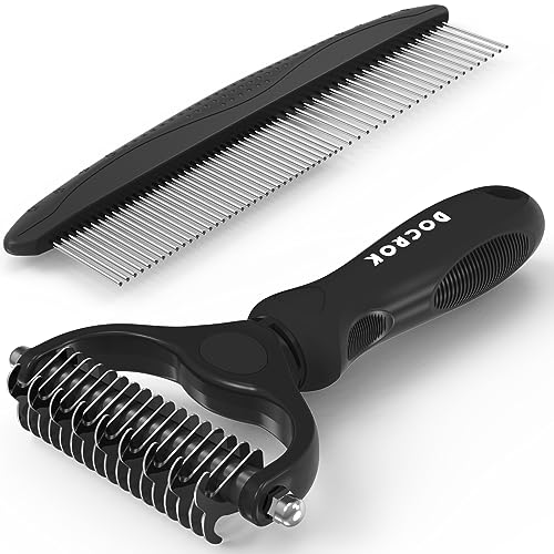 Docrok Pet Grooming Combo: Undercoat Rake, Dematting Deshedding Brush for Long-Haired Dogs and Cats, Black | Dematting Deshedding Undercoat Rake, Cat Brush Dog Brush Shedding Tool for Long Matted Haired Pets - color: Black