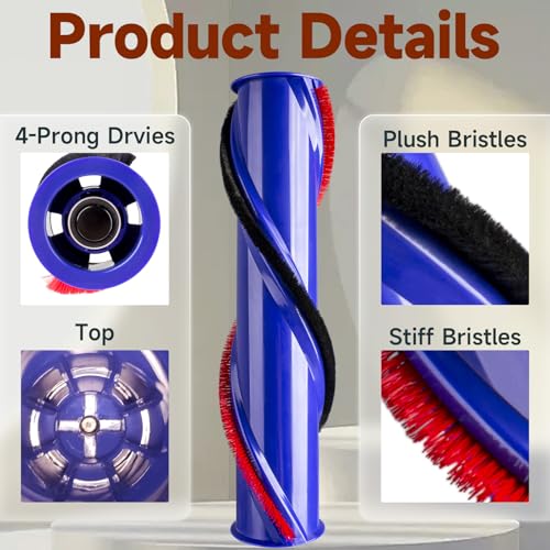For Dyson V6 Replacement Parts: Brush Roller For Dyson V6 Roller Brush Replacement Animal Absolute Cordless Vacuum Attachments, Part No. 966821-01, 966084-01 (4-Prong, tip is 45mm)