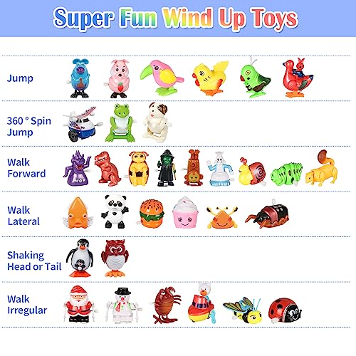 32 PCS Assorted Wind-up Toys for Kids, Bulk Windup Animals Walking Jumping Swimming Flipping Clockwork Toys Stocking Stuffers for Kids, Easter Basket Stuffer