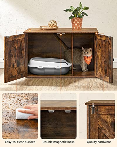 Feandrea Cat Litter Box Enclosure, Litter Box Furniture Hidden with Removable Divider, Indoor Cat House, End Table, 31.5 x 20.9 x 19.7 Inches, Rustic Brown UPCL002X01 - color: Rustic Brown, size: L (31.5"L x 20.9"W x 19.7"H)