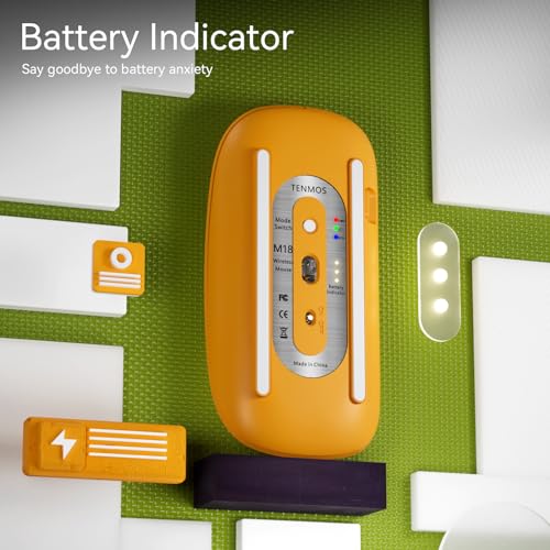 TENMOS M18 Bluetooth Mouse, USB C Rechargeable Wireless Mouse,Silent-Orange | Tri-Mode BT5.1/5.0+2.4G, Quiet Click, Portable, Battery Level Visible, USB Receiver,Type C Adapter, for Laptop/MacBook/iPad - color: orange
