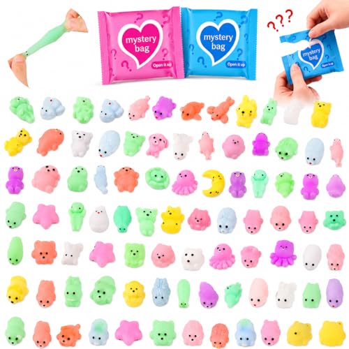 100 PCS Mystery Bag Animal Mochi Squishy Toys, Mini Blind Bags Bulk Cute Kawaii Sensory Fidget Surprise Toys for Kids, Classroom Prizes, Party Favors, Treasure Box Rewards, Goodie Bag Stuffers - color: 100pcs Mochi Toys