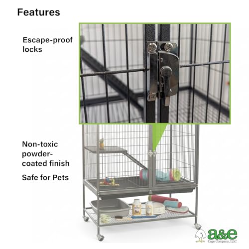 A&E Cage Co AE7004 Ferret Manor Cage – Two Story Ferret Habitat 31"x20"x54" with Platforms, Ramps & Hammock – Rolling Ferret Cage with Storage Shelf & Double Locking Doors - size: Large