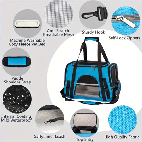 Cat Carrier Bag, Airline Approved Soft Carrier for Cats & Small Dogs | Airline approved pet carrier for pets under 15lb, breathable mesh with privacy cover, lightweight, foldable & washable - color: Blue