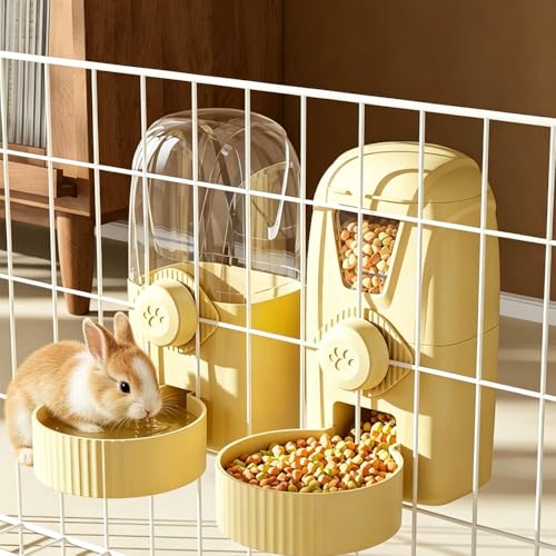 Hanging Pet Feeder Water Dispenser Set - 2-in-1 Gravity Food Water Bowl for Cats Small Dogs Rabbits, Cage Mounted No-Spill Pet Feeding Station (Grey) - color: Grey