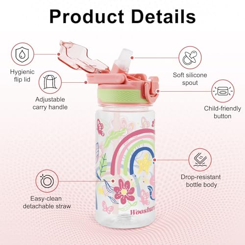 Kids Water Bottle for School, 16 Oz Plastic Water Bottle, 1 Pack | Silicone Spout, Pop-Up Cover, BPA Free & Dishwasher Safe, Flower - color: Flower, size: 16.2 Ounces