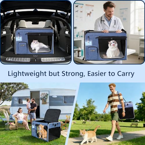 Extra Large Cat Carrier with Litter Box for Car Travel, Blue | 24"L x 17"W x 17"H, Lockable Safety Zippers and Seatbelt Loops, for 1 Medium-Large Cat or 2 Small Cats Under 55 lbs - color: Blue
