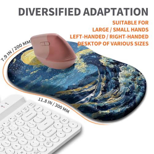 Ergonomic Joint Wrist Support Mouse Pad with Memory Foam Cushion Massage Bump, Carpal Tunnel Pain Relief Mousepad Slope Design for Wrist Rest, 11.8x7.9 in, Waves - color: Waves