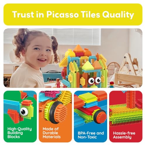 PicassoTiles 120pcs Hedgehog Interlocking Building Blocks Tiles Construction Toy Set Learning Playset STEAM Development Preschool Kindergarten Toy for Kids Age3+ PTB120 | Soft rubbery texture, easy-connect forms, BPA-free & lead-safe material, 20+ 3D desi