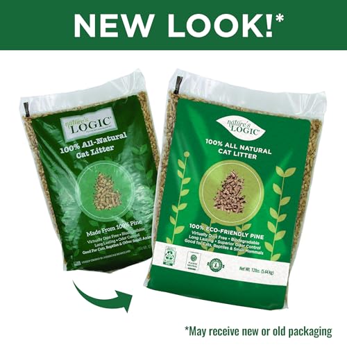 NATURE'S LOGIC Pine Pellet Cat Litter - 100% Natural - Unscented, 12 lb | 100% Natural Pine, Dust-free, Biodegradable, Safe for cats, kittens, reptiles & small pets, Highly absorbent, 12 lb bag - size: 12 lb