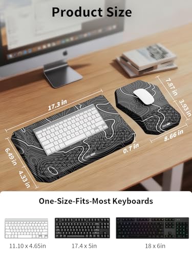 3-in-1 Ergonomic Keyboard Stand with Wrist Rest & Mouse Pad Set,Topographic | Comfy Keyboard Riser Holder Soft Mousepad with Massage Design, Memory Foam and Non-Slip PU Base for Pain Relief - color: Black Topographic