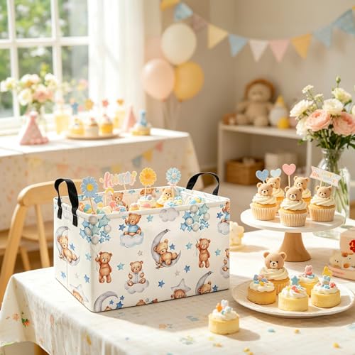 Rectangular Bear Storage Bin, Fabric Closet Organizer Basket | Einforced side grips, foldable holder arranges clothing and bedroom personal belongings - color: REC Cute Bear