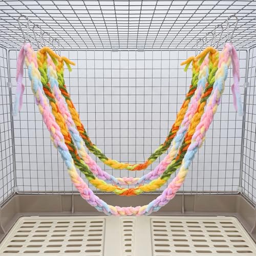 4 Pack Hanging Small Animal Toys, 60cm | Handmade Rope, Climbing and Chewing Enrichment, Mixed Colors, for Pet Rat, Hamster, Sugar Glider, Flying Squirrel Cage