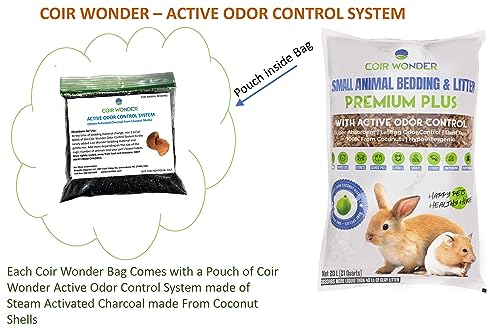 Small Animal Bedding – 20 L –– Coco Chip Fiber Bedding Substrate for Guinea Pig, Hamster, Rabbit, Bunny Litter, Tortoise, Turtle, Reptile, Snake Habitat - Activated Charcoal Odor Control