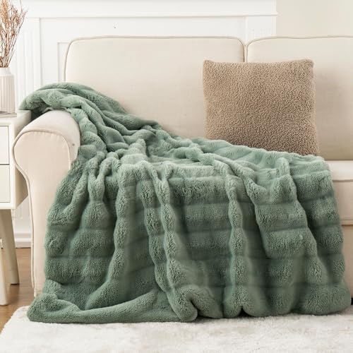 Battilo Sage Green Throw Blanket for Couch, 50"x60" | Rabbit Fur Throw Blanket for Couch, Sofa, Super Soft Mink Green Throw Blanket - color: Sage Green, size: 50"x60"
