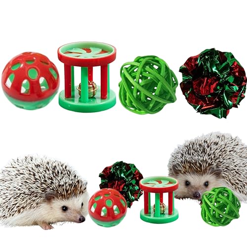 4 Pcs Toys for Hedgehogs Small Animal Accessories, Hedgehog Toys For Cage And Bell Ball, Hedgehog Enrichment Toy, Funny Balls Toy For Hamster Ferret Chinchilla Cat, Hedgehogs Accessories (Ball Bell)