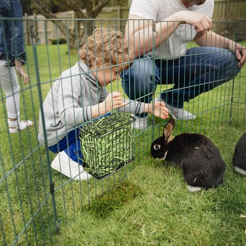 Rabbit Hay Feeder with Lid, Metal Hay Rack with Adjustable Hook | Top Cover Design Helps Keep Hay Clean, Hay Holder for Rabbits, Guinea Pigs, Bunny, Chinchillas and Small Animals (Black) - size: Square feeder