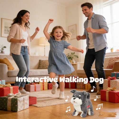 Easfan Walking Dog Talking Musical Plush Toy Gift for Kids 7" | Electric stuffed animal, interactive toy with sounds, Grey puppy plush, birthday holiday gift, for toddlers - style: Grey_Dog