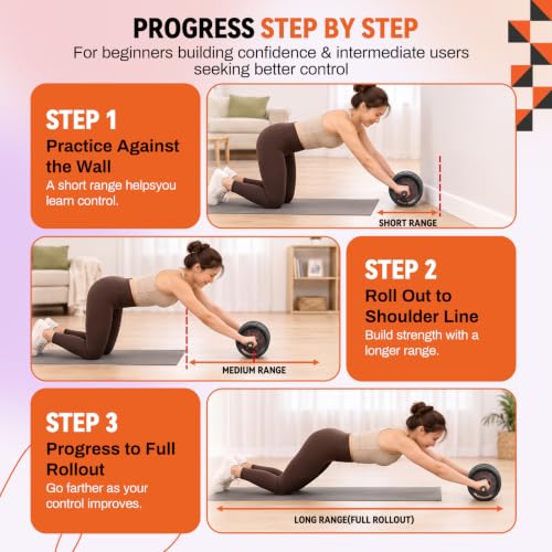 VINSGUIR Ab Roller Wheel, Abs & Core Workout Equipment for Home Gym with Knee Pad Accessories, Abdominal Wheel for Full-body Strength Training - color: Black(3 wheel-StablePlus)