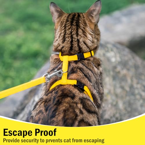 PUPTECK Adjustable Cat Harness and Leash Set Escape Proof Kitten Strap Collar for Walking Travel, Yellow - color: Yellow, size: Small