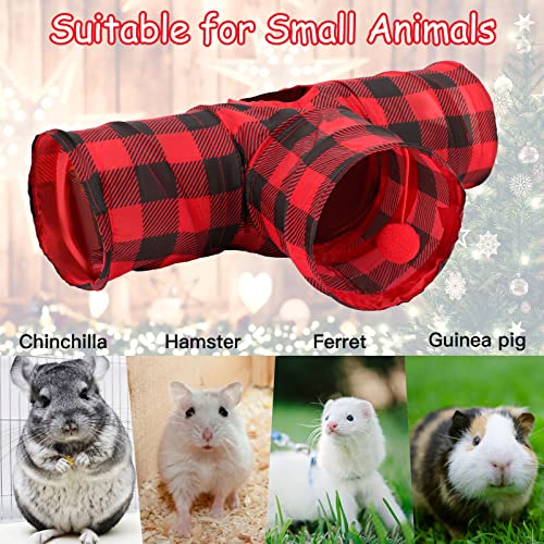 YUEPET Guinea Pig Tunnel, Guinea Pig Toys, 3-Way Play Tubes, Red Plaid | Guinea Pig Play Tubes, Collapsible Design, Hanging Play Ball, Peekaboo Opening, 5.9 in Entrance, Red & Black Plaid - color: Plaid