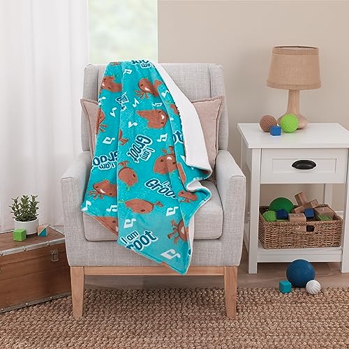 NoJo Marvel I Am Groot Blue and Brown Super Soft Sherpa Baby Blanket - color: I Am Groot Blue and Brown