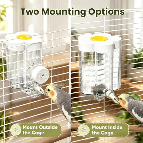 8.4 Oz No Mess Bird Water Feeder, Auto Parrot Cage Water Dispenser (White) | Magnetic Mount, Drip-Free, Easy Top Refill, Mount Inside or Outside Cage, for Parakeets Cockatiels Budgies Lovebirds Canary - color: White
