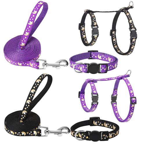 2 Pack Cat Harness and Leash with Collar Set, Escape Proof Cat Harness Adjustable Kitten Harness Glow in The Dark for Small Medium Cats | Adjustable Kitten Harness Glow in The Dark for Small Medium Cats - color: Multicolor