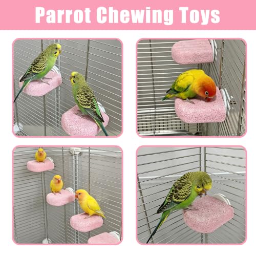 4PCS Bird Beak Grinding Stone,Parrot Perch Stands,Parakeets Platform Chewing Toys Calcium Pumice Lava Foot Claws Trimmer Climbing Ledge for Cockatiel Budgie Conure Lovebird(Pink) - color: 4Pack Pink | S