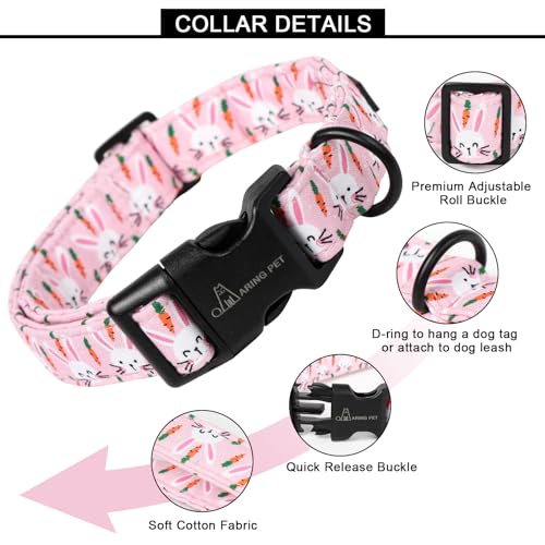 ARING PET Easter Dog Collar, Cute Pink Rabbit Bunny Carrot Pet Collars with Quick Release Buckle for Puppy Small Medium Large Boy Girl Dogs-S - color: Easter Pink Bunny, size: Small