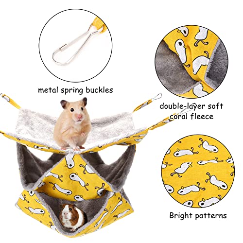3 Tier Pet Hammocks for Cage, Ferret & Guinea Pig Accessories, 13.7x13.7 Inches, Rat Beds Hammock Hanging Bunkbed for Small Animals, Ferret, Kitten, Squirrel, Chinchilla, Parrot (Yellow) - color: yellow