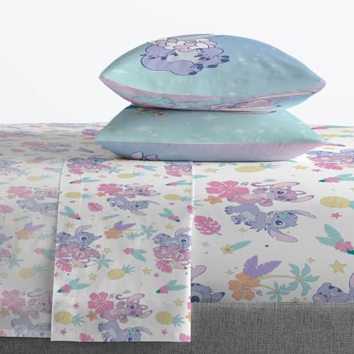 Jay Franco Disney Lilo & Stitch Full Size Sheet Set - 4 Piece Kids Bedding | Super Soft Brushed Microfiber, Deep Pocket, Machine Washable, White Angel Floral Design (Officially Licensed) - color: White - Lilo & Stitch 01, size: 4 Piece Full