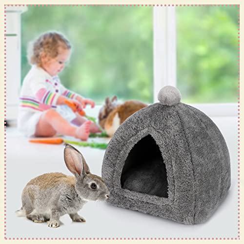 YUEPET Large Rabbit Cave Bed Bunny Warm Tent House Small Animal Triangle Hideout for Rabbit Bunny Guinea Pig Ferret (Dark Grey)
