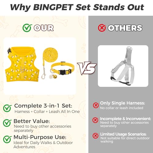 BINGPET Cat Harness and Leash Set, Escape Proof and Adjustable, Medium | Step-in Vest, Lightweight Soft Breathable Mesh, Hook & Loop, Easy Control for Small & Medium Cats Walking Travel - color: Bee, size: Medium