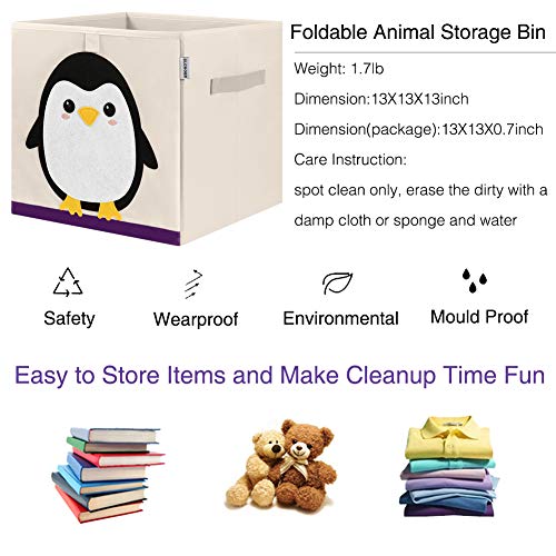 13 Inch Animal Cube Storage Bins, Foldable Fabric Kids Toy Box & Toy Chest | Kids Storage Cubes, Toy Storage Organizer Basket for Toddlers, Boys and Girls, Playroom and Nursery (Penguin) - color: Penguin