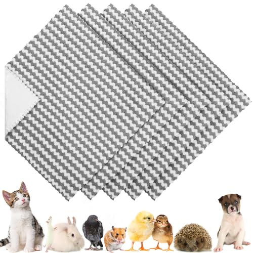 Hahafelt 5 Pcs Waterproof Guinea Pig Fleece Bedding Blankets Absorbent Guinea Pig Cage Liner Washable Small Animal Pee Pad Reusable Pet Blanket Wash Cloth Bedding Mat Pad(Gray,12 x 12 Inch) - color: Gray, size: 12 x 12 Inch