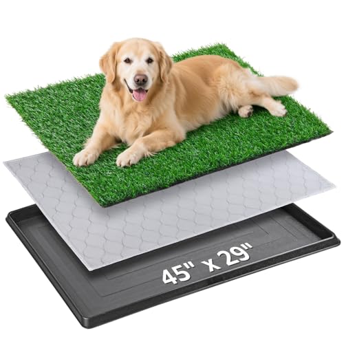 Large Dog Grass Pad with Tray 45"x29", for Indoor Outdoor Potty Training | Dog Litter Box, Easy to Clean, Pet Loo, Artificial Grass Patch, Washable Pee Pad, Ideal for Patio Balcony Apartment - size: 45"x29"（3 Layer Potty System)