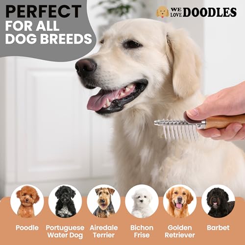 Dematting Rake for Dogs, Dog Comb, Grooming Tools for Dogs with Matted Hair | Best Undercoat Rake for Dogs, Goldendoodles, Doodles, Poodles, Curly Hair Breeds, Detangling & Dematting Comb for Dogs - size: Dematting Rake Small