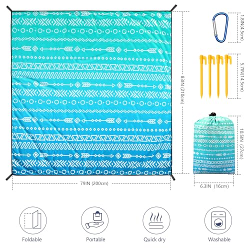 WIWIGO Beach Blanket Mat Waterproof Sandproof for 2-8 Adults Quick Drying | Extra Large, For 2-8 Adults,Windproof, Outdoor Picnic Mat, Beach Accessories Must Have,Gifts, for Travel, Camping, Hiking - color: Blue Geometric Tribe, size: 79" X 83"（1-4person）